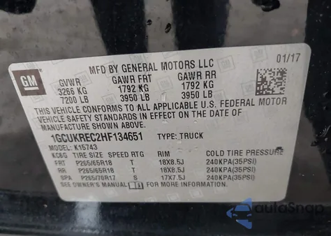 2017 Chevrolet Silverado 1500 2Lt z USA, uszkodzony, nr VIN 1GCUKREC2HF134651